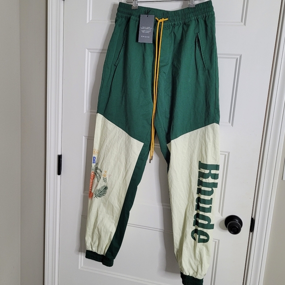 NWT RHUDE FLIGHT PANTS IN GREEN/CREME Size M